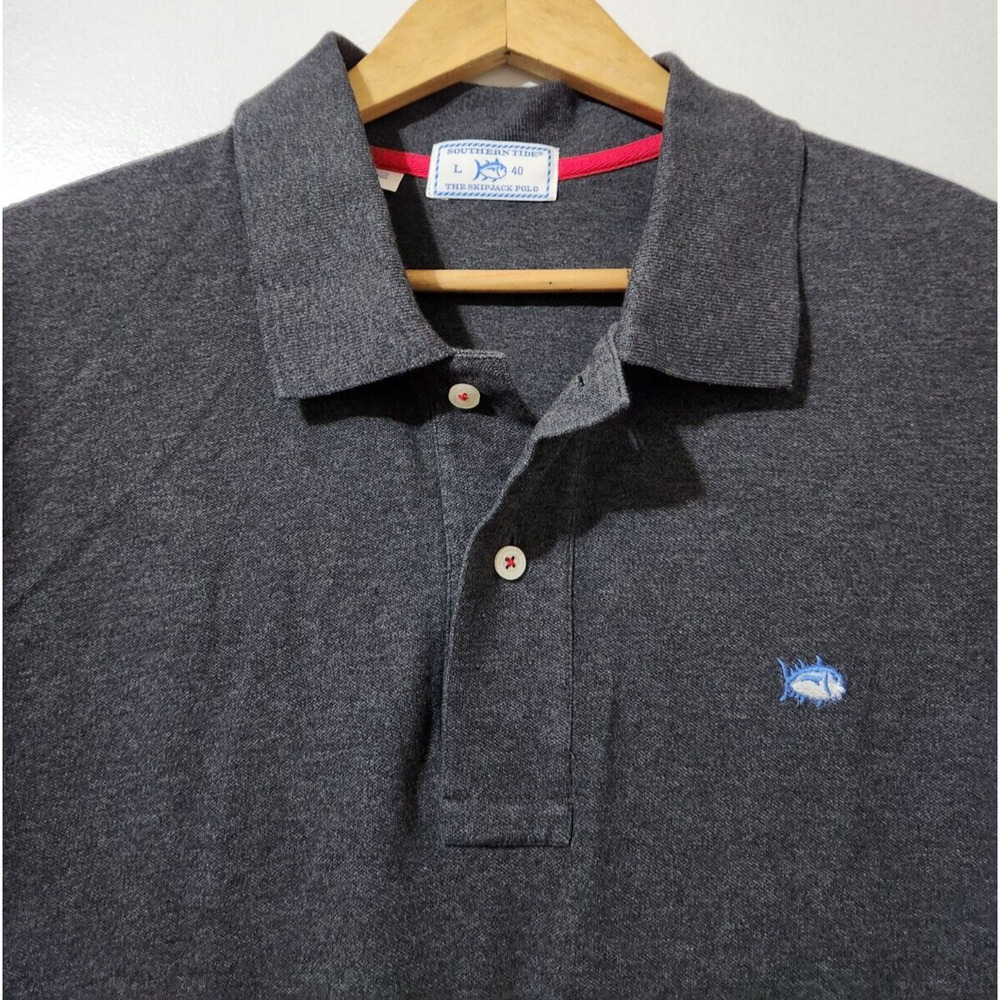 Southern Tide Mens L Solid Gray Long Sleeve Skipjack Polo Shirt Outdoor Fishing